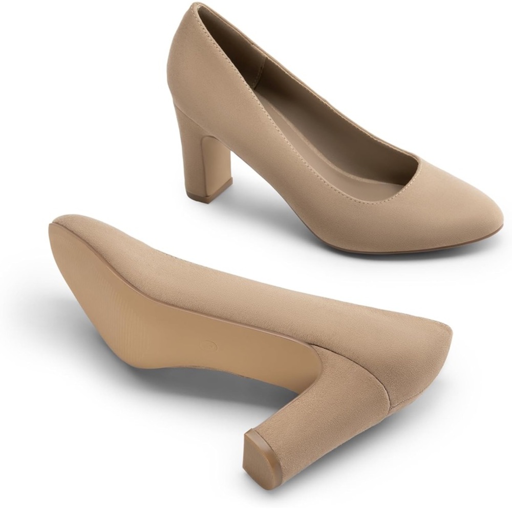 Women's Pumps, Closed Round Toe Block High Heel Pumps